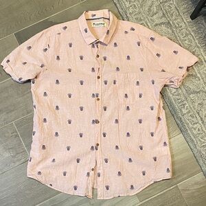 Men's Pink Pineapple Print Button Down Shirt